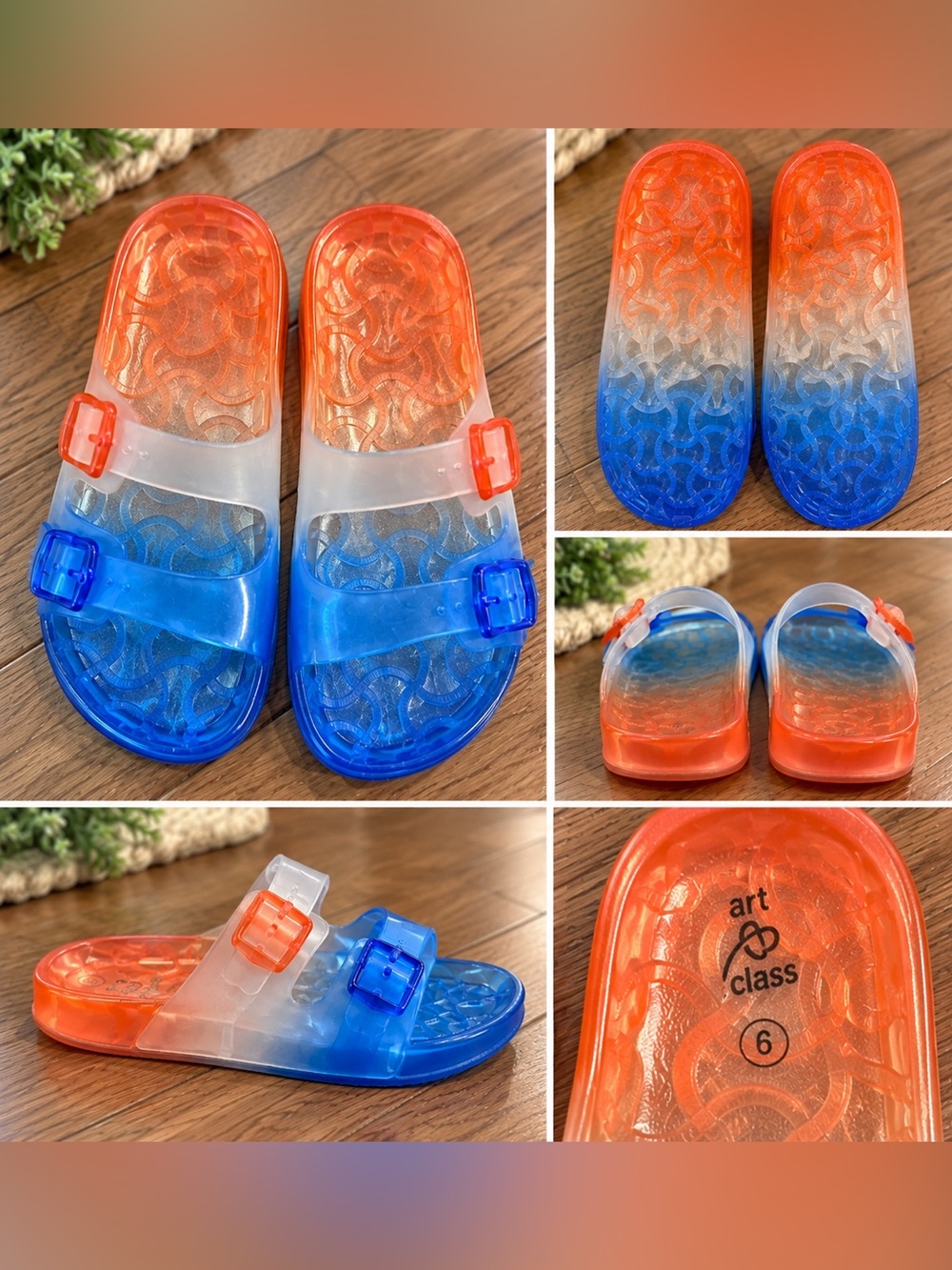 Art class Kids' Red-to-Blue Gradient Jelly Slide Sandals, size 6